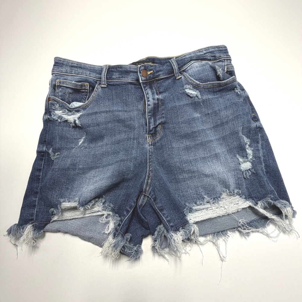 Judy Blue Distressed Denim Shorts Women 1XL High Rise Raw Hem Stretch